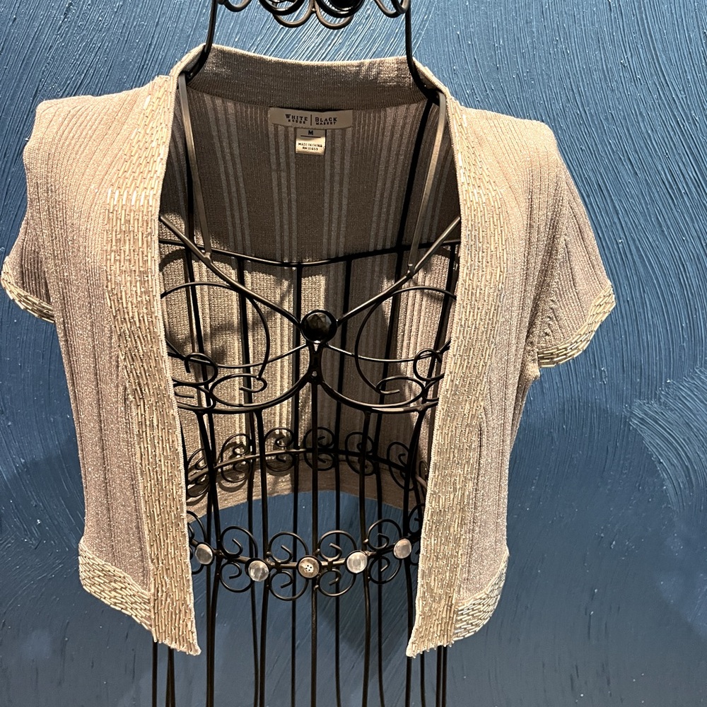 White House Black Market crop silver sweater. Size Med. Fits like a 6.
